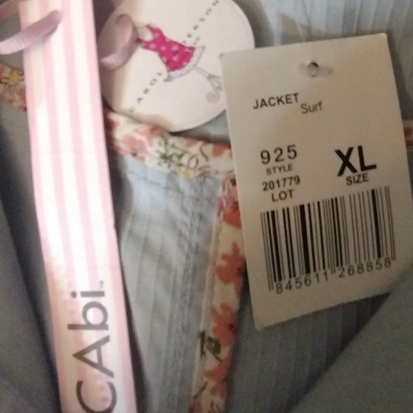 Cabi TAG Denim Crop Jacket, blue, band collar chest front pckets, Zip, Cuffs,XL - Picture 5 of 5